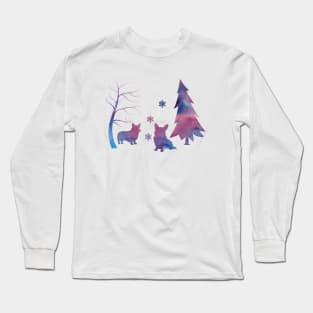 Corgi Winter Art With Snowflakes Long Sleeve T-Shirt